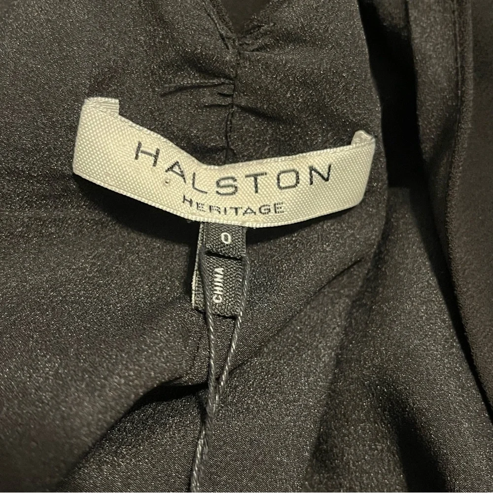 Halston Heritage Asymmetric Cocktail Dress 3/4 Sleeve Knot Back Black Size 0 - Picture 2 of 12